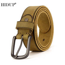 HIDUP Top Quality Design Solid Cowhide Leather Belt for Men Retro Green Cow Genuine Pin Buckle Belts 3.8cm Accessories NWJ880 2024 - buy cheap