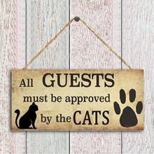 Letreros colgantes de madera para decoración del hogar, placas de placa de puerta de casa de gato, colgantes de puerta, regalo para amantes de los gatos 2024 - compra barato