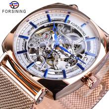 Forsining Rose Gold Mechanical Men Wristwatch Creative Square Transparent Business Steel Mesh Band Sports Automatic Watches Gift 2024 - buy cheap