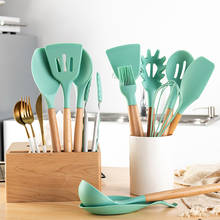 Mint Green Kitchen Utensil Non-Stick Wood Handle Cooking Utensil  Premium Silicone Material Cooking Spatula Spoon Home Supplies 2024 - buy cheap