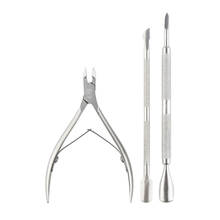 Aço inoxidável cutícula nipper tesoura ferramenta cortador de borda manicure aparador colher empurrador removedor diy nali artes conjuntos ferramentas 2024 - compre barato