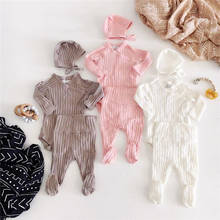 Newborn Baby Girl Boy Clothes Sets Ribbed Long Sleeve Romper Pants Hat 3PCS Solid Color Fall Winter Outfits 2024 - buy cheap