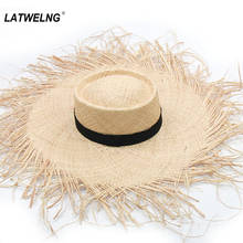 Gorros de playa de gran tamaño hechos a mano para mujer, sombrero de ala grande para el sol con protección UV de rafia, venta al por mayor, envío directo, NH976 2024 - compra barato