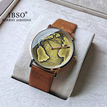 Ibso-novo relógio de pulso masculino vintage, couro legítimo, mapa da moda, luxuoso, quartzo, 2021 2024 - compre barato