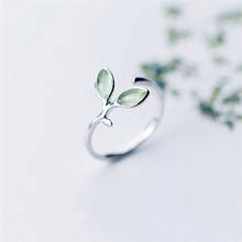 Literary Fresh Leaf Korea Cute Sweet 925 Sterling Silver Temperament Personality Fashion Female Resizable Opening Rings SRI051 2024 - buy cheap