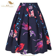 Women Retro Vintage Birds Printed Floral Skirt SS0012 High Waist Cotton Flared Fashion Pleated Skirts With Pockets 2024 - buy cheap