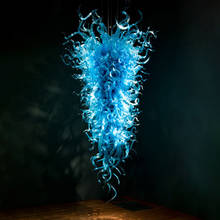 Free Shipping Contemporary Large Blue LED Hand Blown Glass Chandeliers 2024 - buy cheap