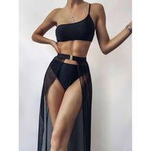 Bikini con estampado de leopardo para mujer, traje de baño de dos piezas con un hombro descubierto, estilo playero, 2021 2024 - compra barato