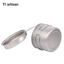 Tiartisan Outdoor Camping titanium 900ml/1100ml/1600ml pot with pan Folding Soup Pot Bowl Frying Pan Mess Kit Picnic Cookware 2024 - buy cheap