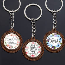 Bible Verse Key Chains Give Thanks with a Grateful Heart Glass Cabochon Keychain Wooden Pendant Trinket Religious Jewelry 2024 - buy cheap