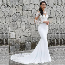 LORIE Long Sleeve Mermaid Wedding Dresses Turkey 2020 Back illusion Lace Appliqued Soft Satin Bride Gowns Vintage Plus Size 2024 - buy cheap