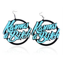 Fashion Blue Fluorescent letter Bitch Earrings High Quality Big Round hiphop long Acrylic Earrings for women Jewelry 2024 - buy cheap