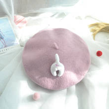kitten beret hat women wool detachable painter cap autumn and winter thickening warm brooch sweet octagonal hat 2024 - buy cheap