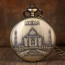 Vintage World Famous India Taj Mahal Design Quartz Fob Pocket Watch Precise Dial Castle Alloy Necklace Pocket Watches with chain 2024 - buy cheap