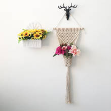 Macrame Wall Hanging Decoration Flower Basket Hanger Handmade Woven Pure Cotton Rope Beads Boho Tapestry Hanging Decor 2024 - buy cheap