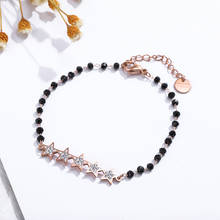 Pulseira feminina com pingentes de estrela, pulseira de aço inoxidável com cristais pretos com corrente, joias fashion para meninas, 2020 2024 - compre barato