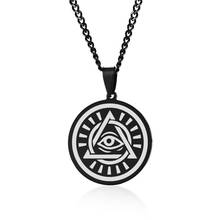 Stylish Mens Eye of Providence Necklaces Black Stainless Steel Solar Eclipse Design Pendant Male Jewelry Free Chain 24" 2024 - buy cheap