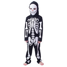 Детский костюм для косплея на Хэллоуин, одежда с черным хитом, черепом, скелетом, призраком, для мальчиков и девочек, костюм для сцены и представлений 2024 - купить недорого