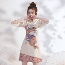 Vestido feminino estilo chinês, vestido aprimorado de cheongsam, vestido de menina, estilo escritório, vestido retrô, novo, primavera e verão 2024 - compre barato