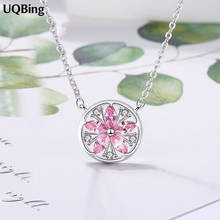 UQBing 925 Sterling Silver Pink Zircon Cherry Blossom Flower Pendant Necklaces Jewelry Collar Colar de Plata 2024 - buy cheap