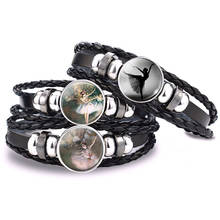 Degas-brazalete de bailarina, pulsera de botón trenzado de cabujón de cristal de bailarina, brazalete tejido de cuero negro para amantes del Ballet 2024 - compra barato