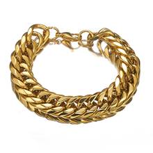 Fashion New Gold Stainless Steel Charm Bracelet Hip Hop Men Bracelets 13/16/19mm Wide Cool Male Jewelry Armband 2024 - buy cheap