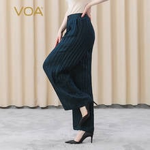 VOA Mulberry Silk Blue Corrugated Kogan Yarn Natural Waist One Button Side Pocket Profile Skin Friendly Wide Leg Trousers KE295 2024 - buy cheap