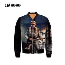 LIASOSO France Singer Johnny Hallyday 3D Print Men's Winter Thick Hip Pop Bomber Jacket Coat Punk Style Plus Size Flight Jacket 2024 - buy cheap