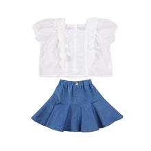 Little Girl's Dress Set, Solid Color Short Sleeve Tops and Denim Short Skirt 2 Pcs Suit 2024 - buy cheap