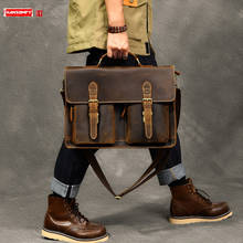 Bolsa de mão masculina de couro genuíno, bolsa de ombro com grande capacidade para laptop 2024 - compre barato
