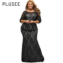 Plusee Plus Size Lace Dress Women Bodycon Sexy Round Neck Autumn Party Gown Ankle-Length Big Size Dress Plus Size Lace Dresses 2024 - buy cheap