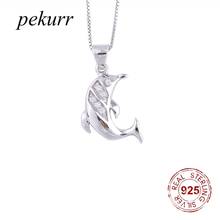 Pekurr 925 colar de prata esterlina feminino, clássico com zircônio, golfinho, cristal, peixe, joias com pingentes, moda de casamento 2024 - compre barato