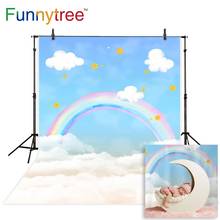 Funnytree-fundo de fotografia, tema de aniversário para bebê recém-nascido, pano azul-céu, branco, nuvem, estúdio fotográfico 2024 - compre barato