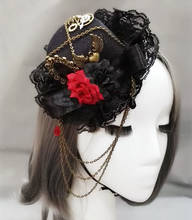 Gothic Punk Black Mini Top Hat Hair Clip Women Flower Lace Steampunk Gear Chain Headwear Decoration Female Costume Headpiece 2024 - buy cheap