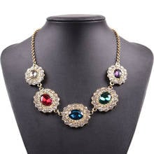 2021 Colorful Glass Rhinestone Crystal Pendant Gold Chain Bib Statement Fashion Necklace Jewelry for Girls 2024 - buy cheap