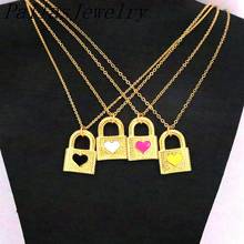 10Pcs Gold-color Enamel Lock Pendant Necklace For Women Heart Padlock Pendant Necklace Female Fashion Jewelry 2024 - buy cheap