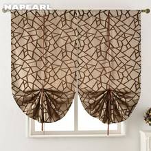 NAPEARL Short Kitchen Curtain Jacquard Tie Up Valance Panel Modern Geometric Design Black Brown Gray Door Roman 2024 - buy cheap