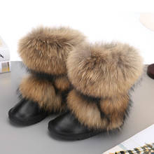 2020 New Fashion Big Fox Fur Woman Snow Boots Lady Winter Boots Genuine Cowhide Leather Mid-calf Warm Boots Women Boots Shoes 2024 - buy cheap