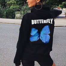 Glamaker Fashion butterfly print long sleeve hooded sweatshirt streetwear casual sweatshirt Winter autumn chic white hooded top 2024 - buy cheap