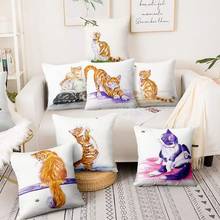 Funda de almohada con estampado artístico para decoración del hogar, cojín decorativo con diseño de gato naranja y acuarela, para sofá, 17x17 2024 - compra barato