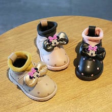 Disney crianças dos desenhos animados minnie e mickey mouse macio-sola meninas sapatos casuais além de veludo quente algodão sapatos martin botas tornozelo 2024 - compre barato