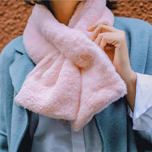 Korean New Winter Women Thicken Plush Faux Rabbit Fur Scarf Solid Color Collar Shawl Neck Warmer Shrugs Neckerchief Long Wraps 2024 - buy cheap