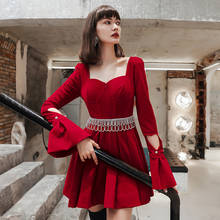 YIGELILA Fashion Women Red Dress Elegant Square Collar Flare Sleeve Dress Solid Empire Slim Backless Dress Chic 65951 2024 - buy cheap