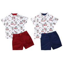 1-6Y Toddler Baby Boy Formal Suit 2pcs Cartoon Print Short Sleeve Shirts Tops+Solid Shorts Summer Sets 2024 - buy cheap