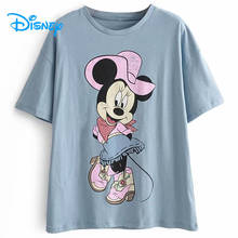 Camiseta de desenho animado da disney, camiseta feminina fofa de vaqueiro e minnie mouse, camisa de verão com gola em o, manga curta, camiseta casual solta para mulheres e meninas 2024 - compre barato