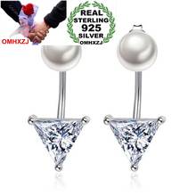 OMHXZJ-pendientes de plata fina YS435 para mujer, perlas triangulares de circonio, Kpop, 925 2024 - compra barato