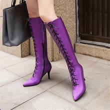 Botas femininas sensuais na moda, botas longas de salto alto bico stiletto para mulheres, em roxo, tamanhos 33 a 43, 2021 2024 - compre barato