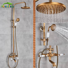 Chuveiro clássico de bronze para banheiro, conjunto giratório, com torneira, banheira, chuveiro, cachoeira 2024 - compre barato