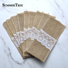 50pcs Burlap Lace Cutlery Pouch Wedding Tableware Party Knife Fork Holder Bag Hessian Rustic Jute Accessories Table Decoration 2024 - buy cheap