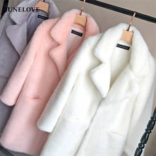 JuneLove Women Mink Faux Fur Coat Vintage Solid Female Turn Down Collar Winter Warm Fake Fur Lady Coat Casual Jacket Outwears 2024 - buy cheap